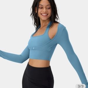 CLOUDFUL™ Halter Thumb Hole Long Sleeve Cropped 2-in-1 Sports Top